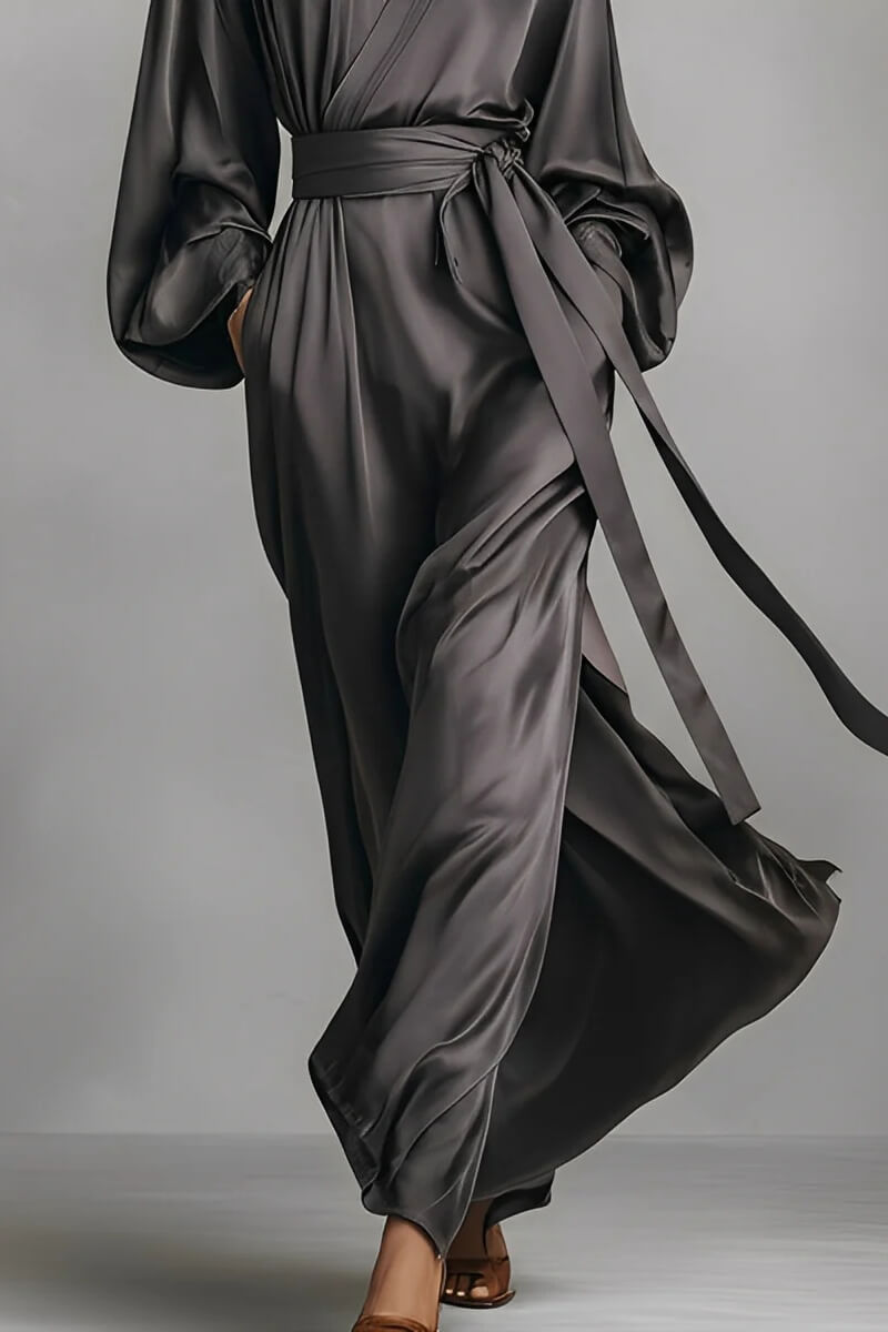 Delicate Satin Wrap V-Neck Maxi Dress