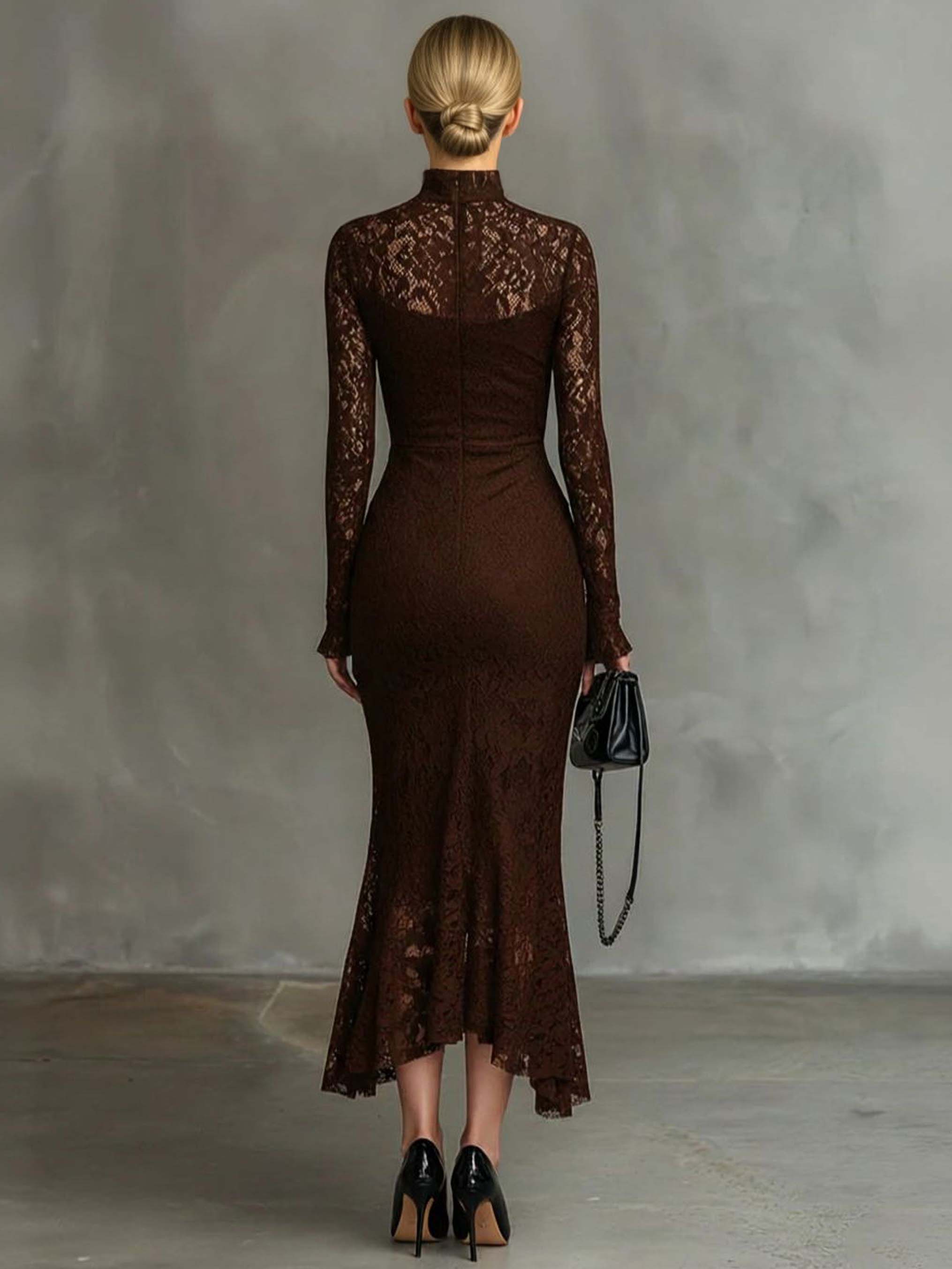 Exquisite High-neck Lace Fishtail Maxi Dress