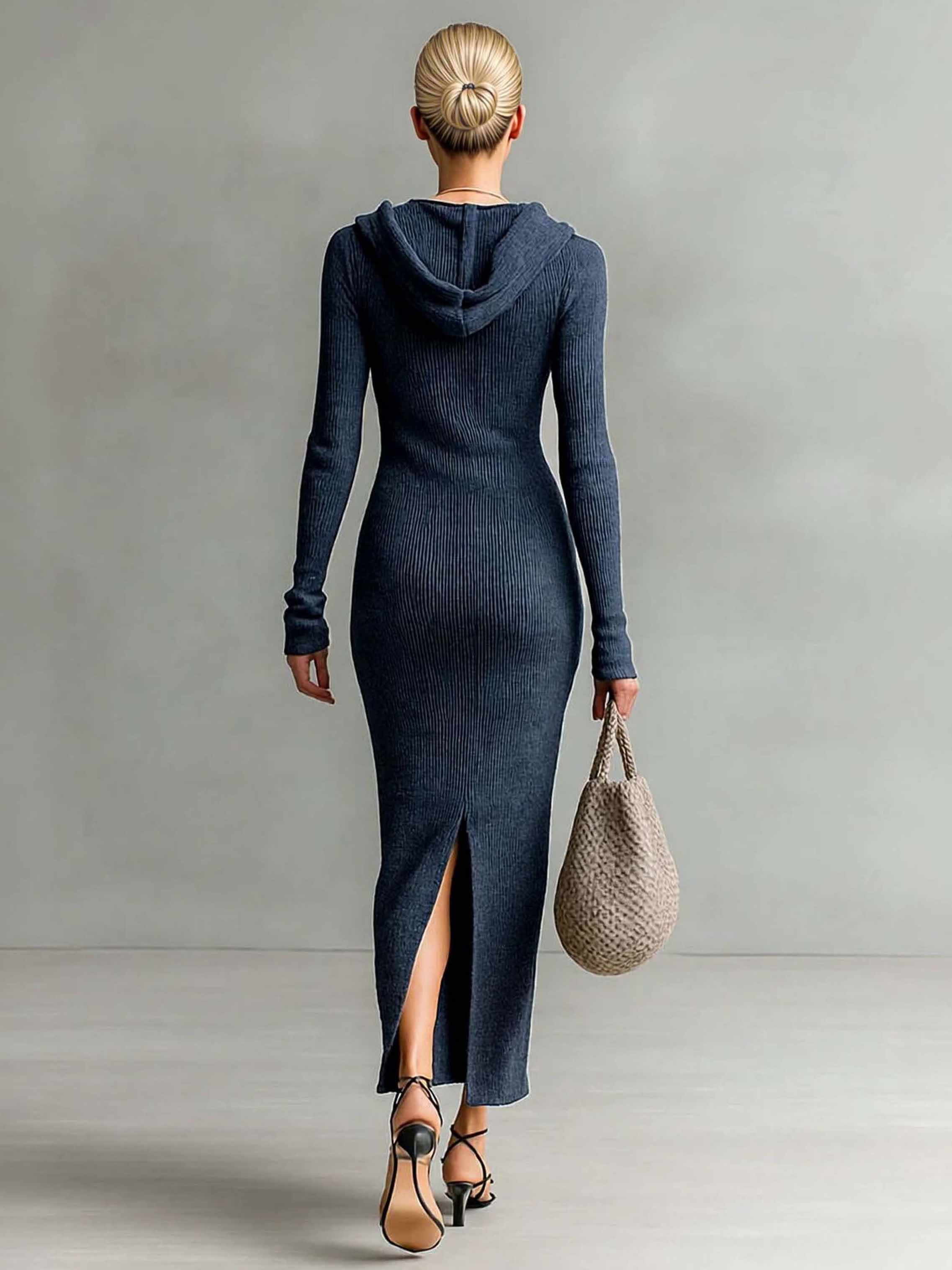 Casual Hooded Knitted Slim-fit Maxi Dress