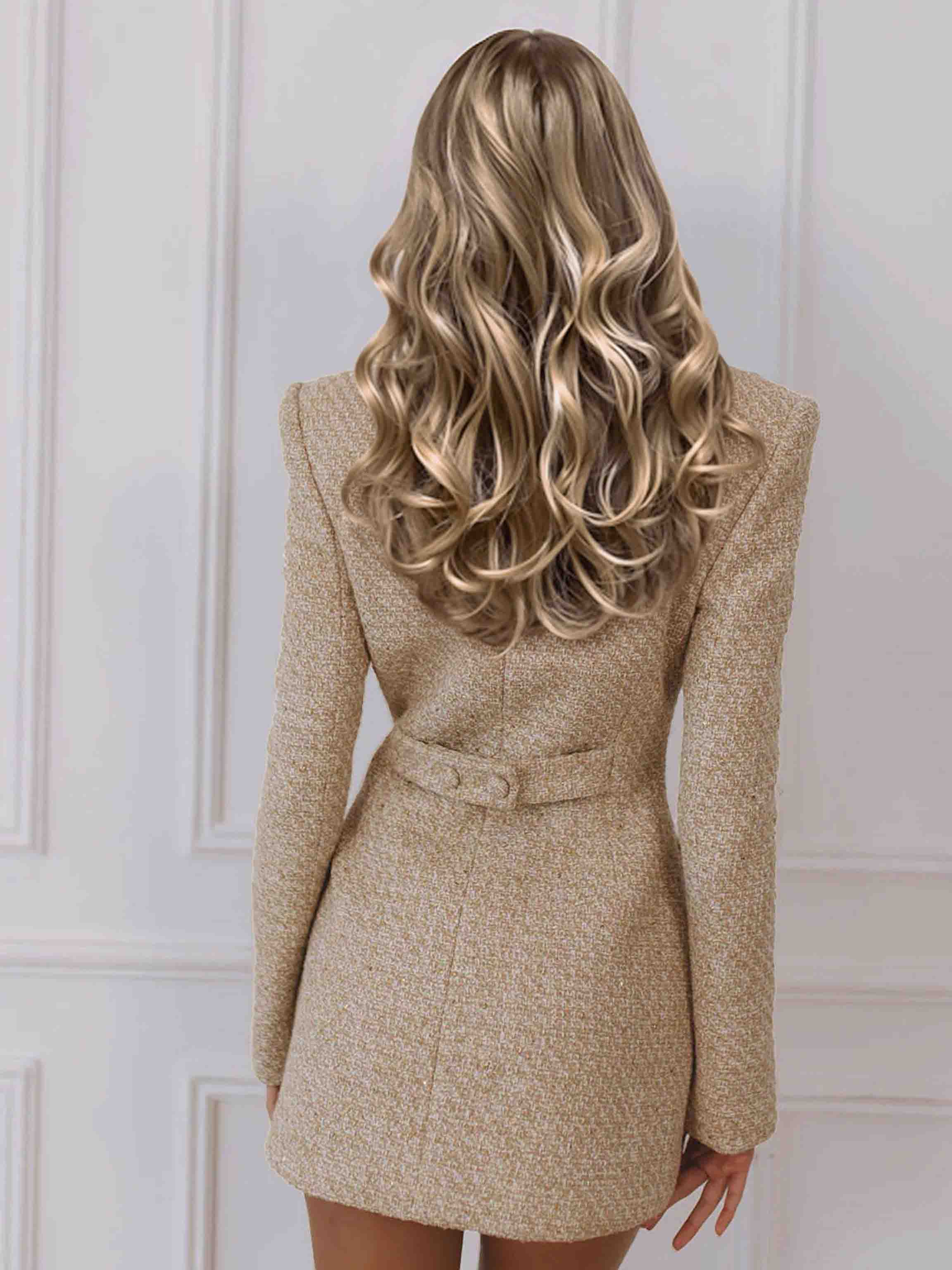 Elegant Tweed Double-Breasted Blazer Mini Dress