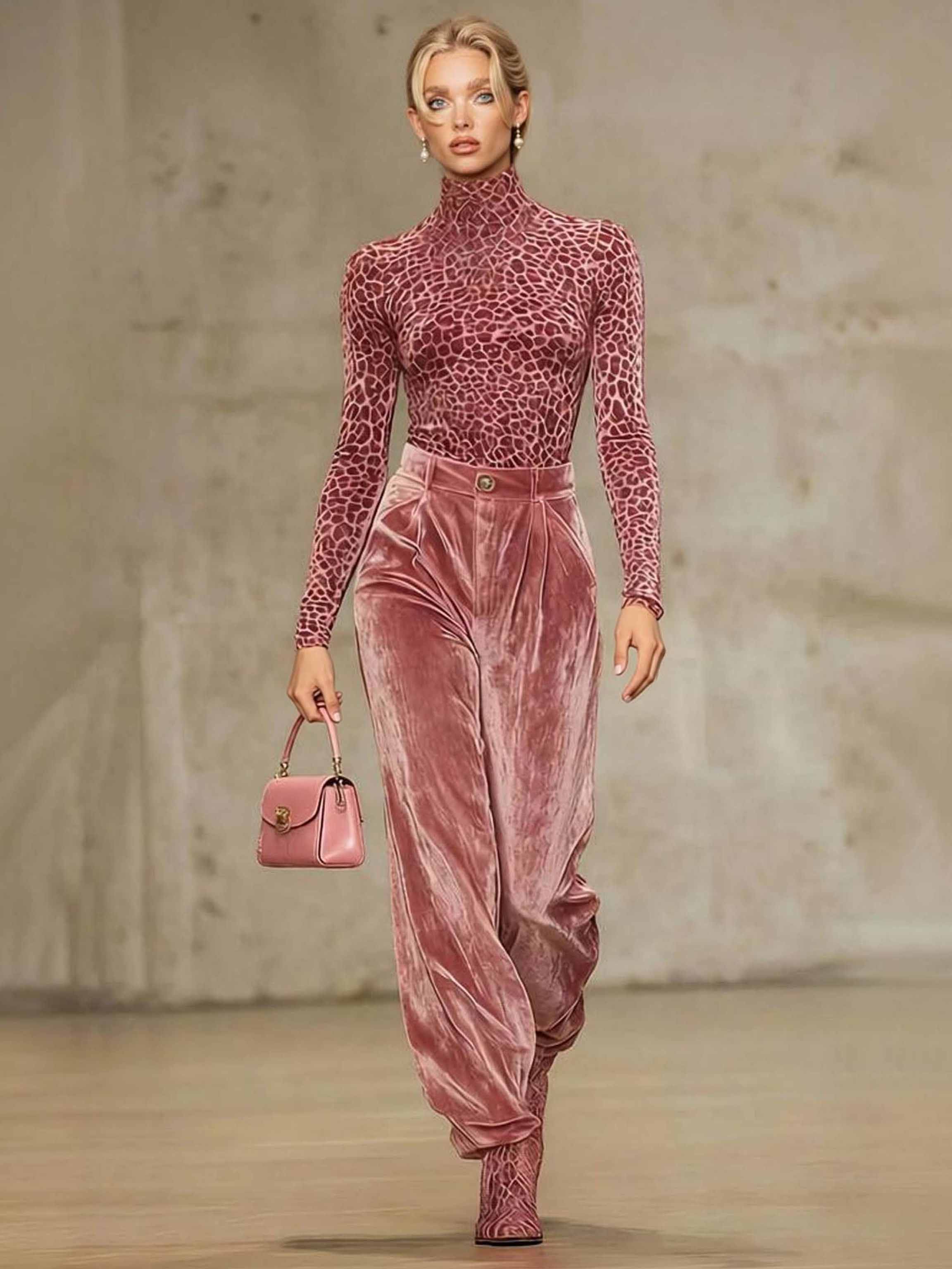 Casual Velvet Pocket Wide-Leg Pants