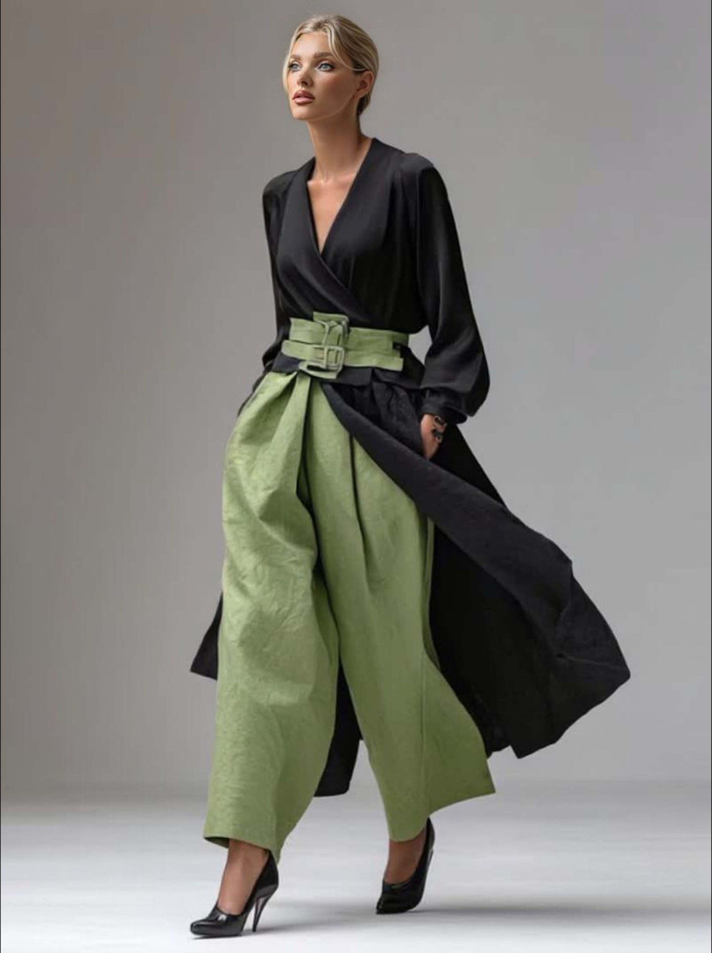 Casual V-neck Wrap-style Long Top Two-piece Set