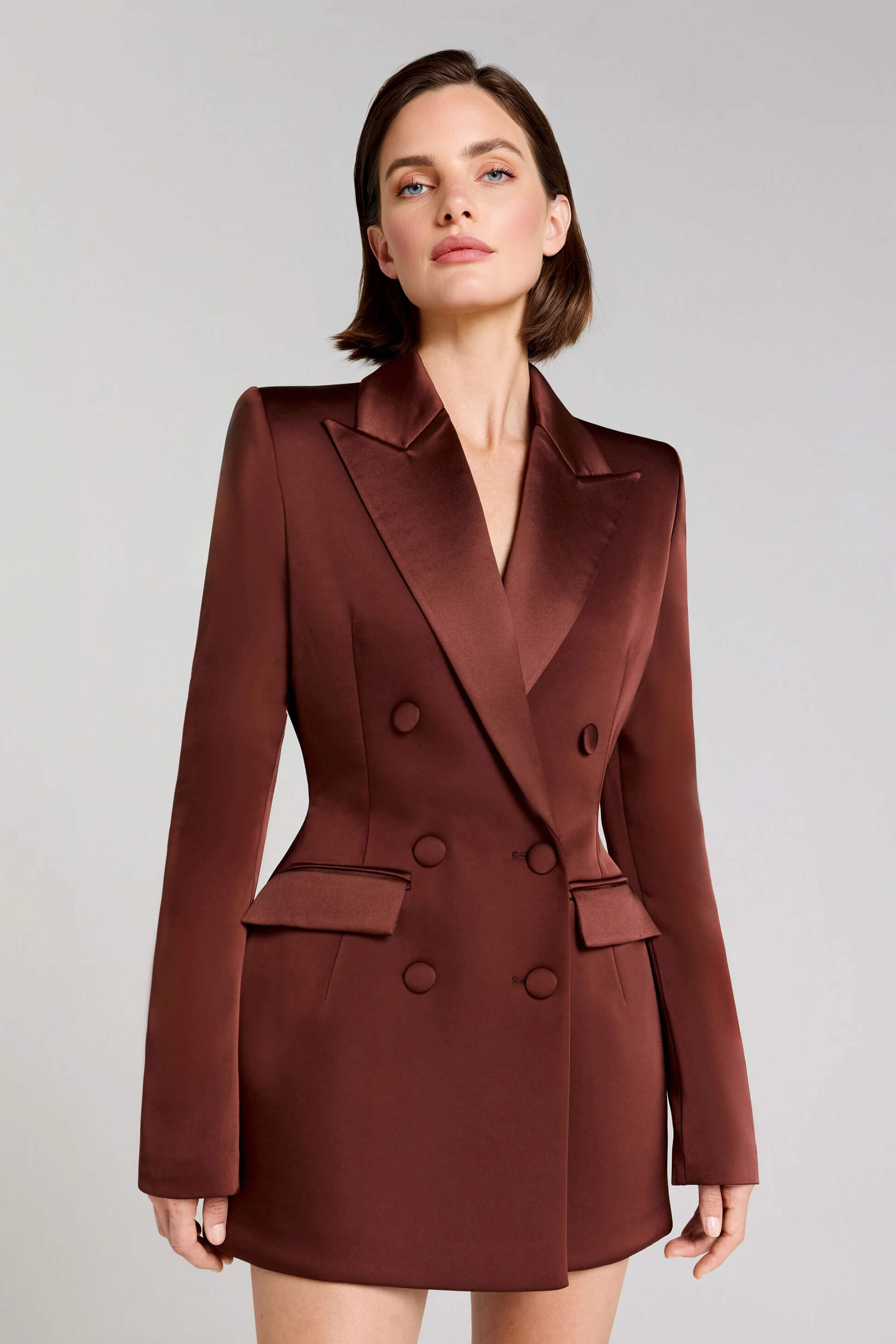 Exquisite Brown Double-Breasted Blazer Mini Dress