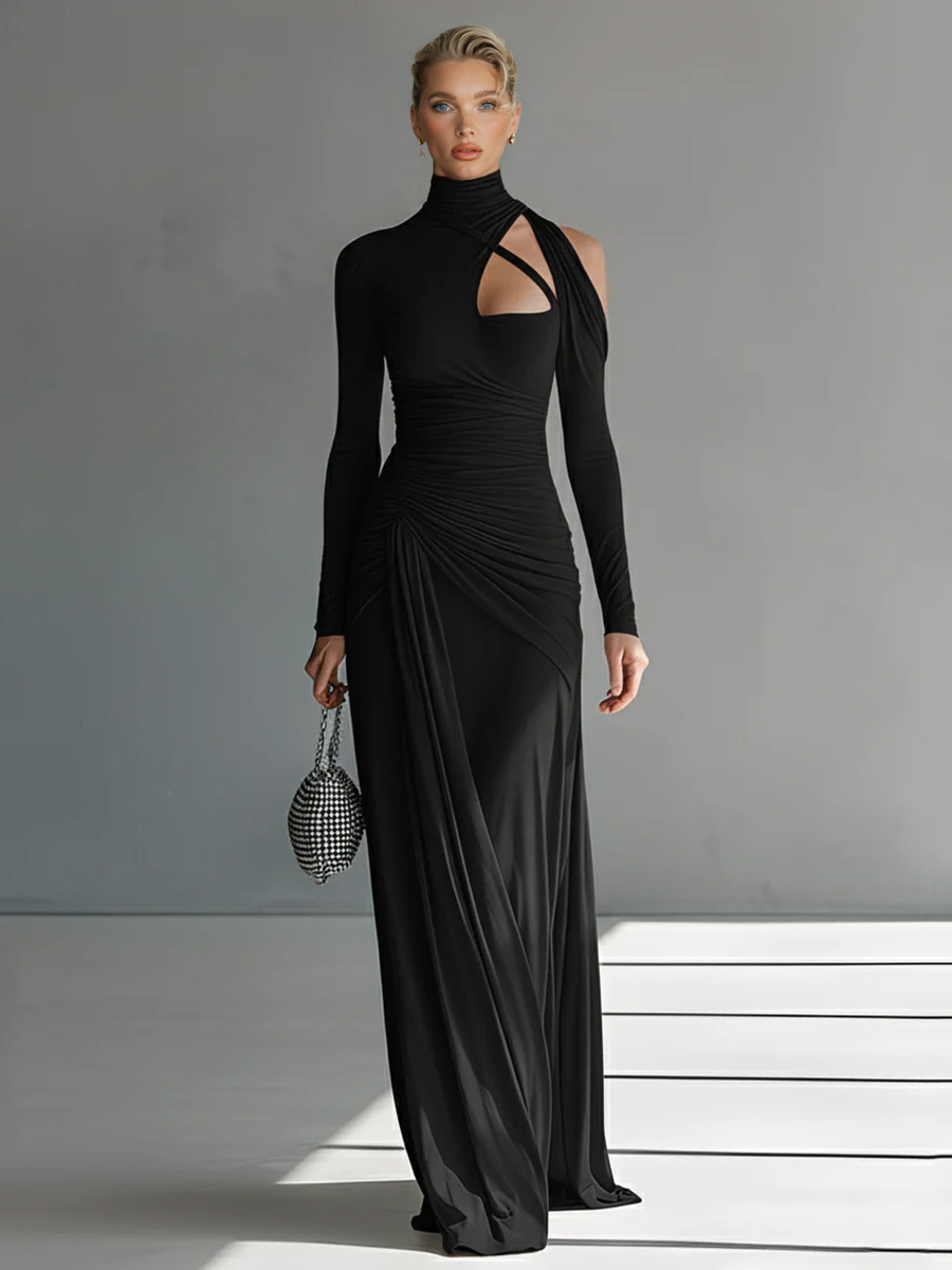 Casual Silky Stretch Pleated Cutout Maxi Dress