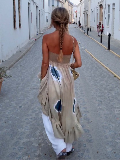 Bohemian Layered Ruffle Strapless Top