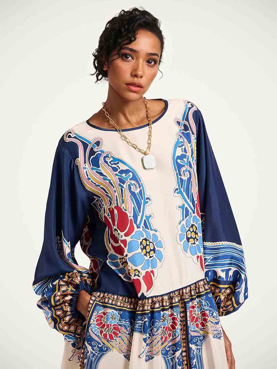 Elegant Bohemian Print Draped Loose Maxi Dress