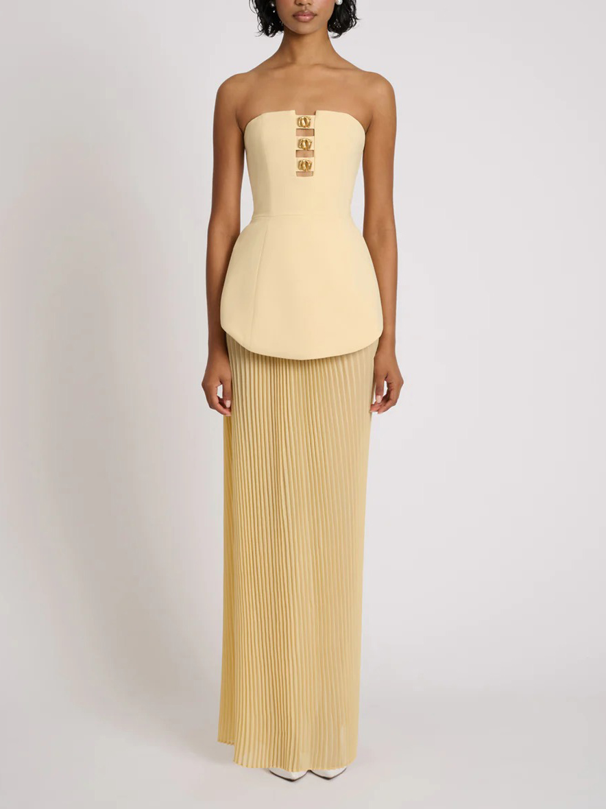 Exquisite Strapless Pleated Maxi Dress