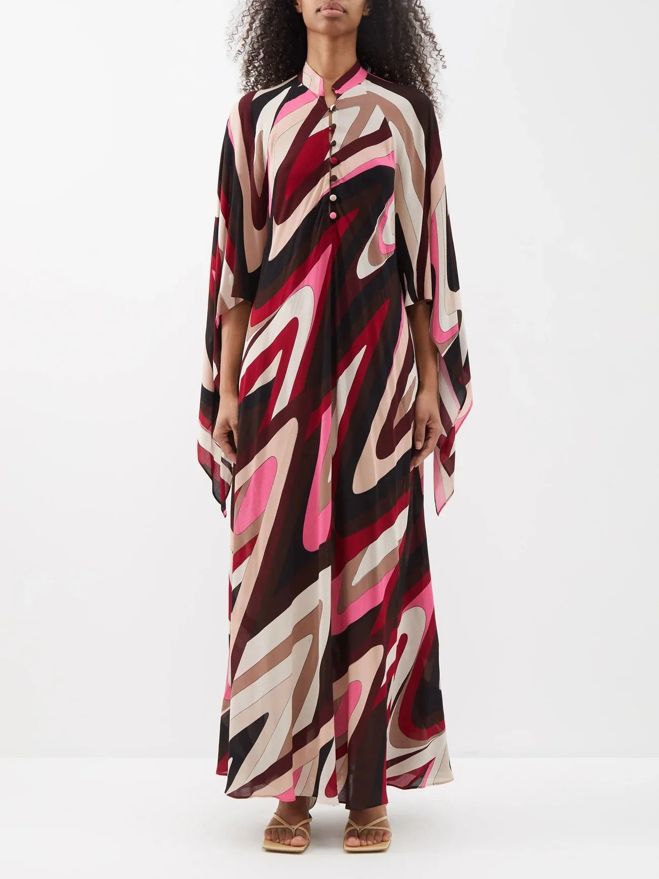 Retro Abstract Print Trumpet Sleeve Maxi Dress