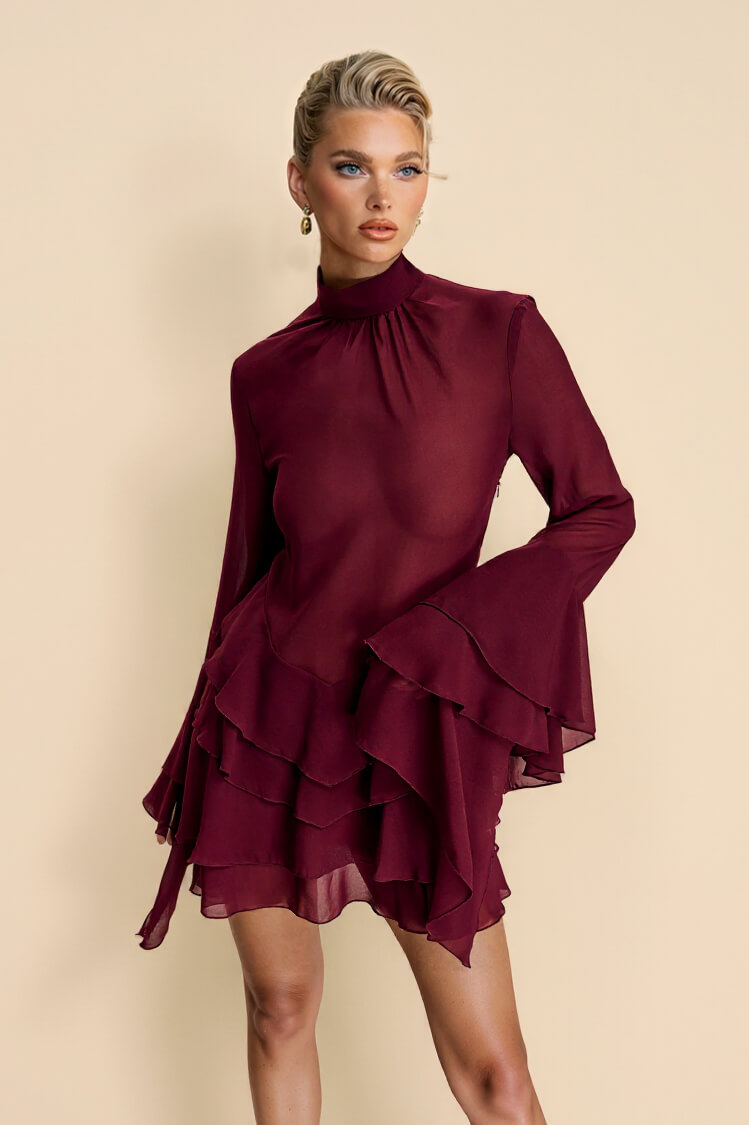 Elegant Layered Chiffon Ruffle Mini Dress