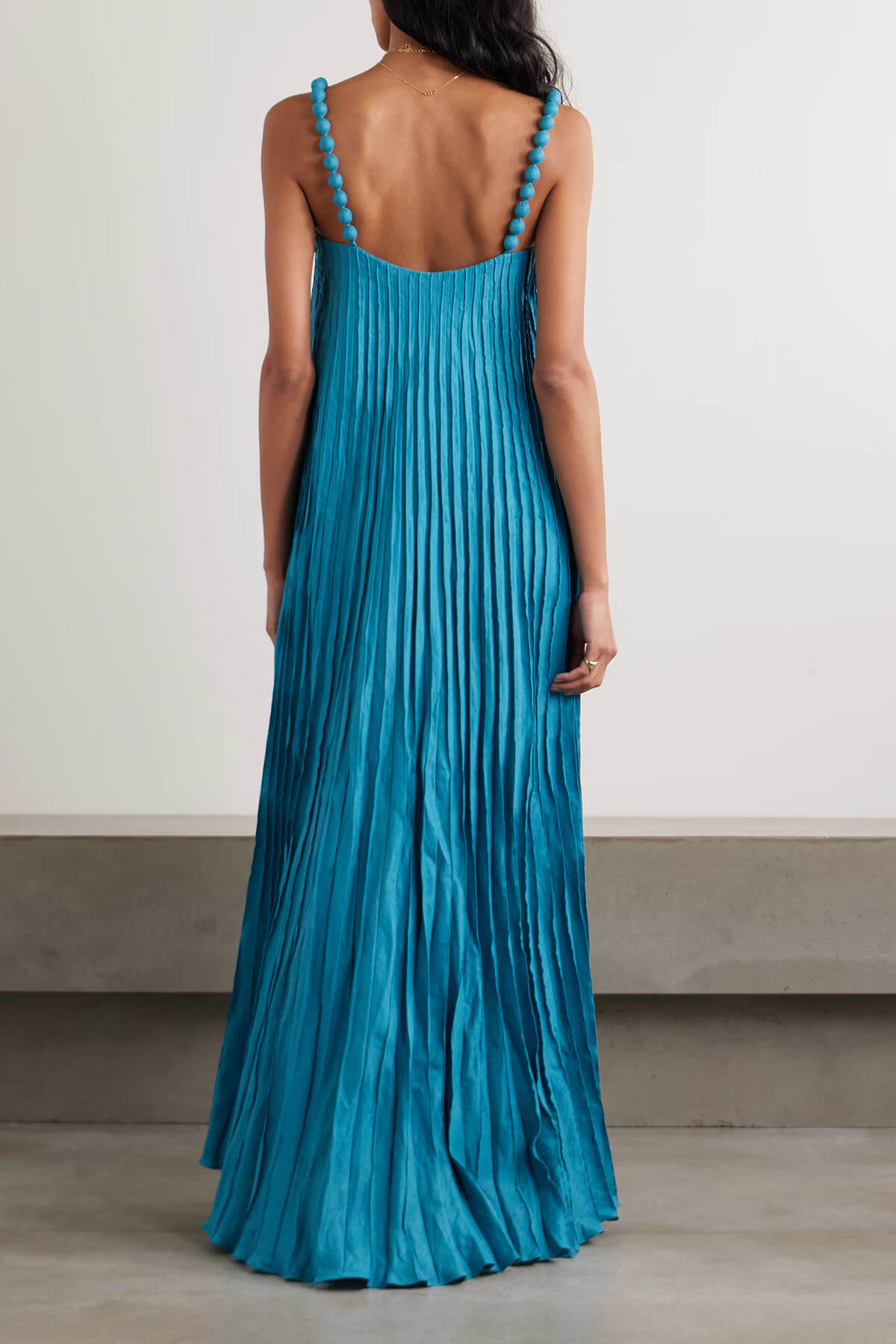 Elegant Beaded Pleated Linen Maxi Dress