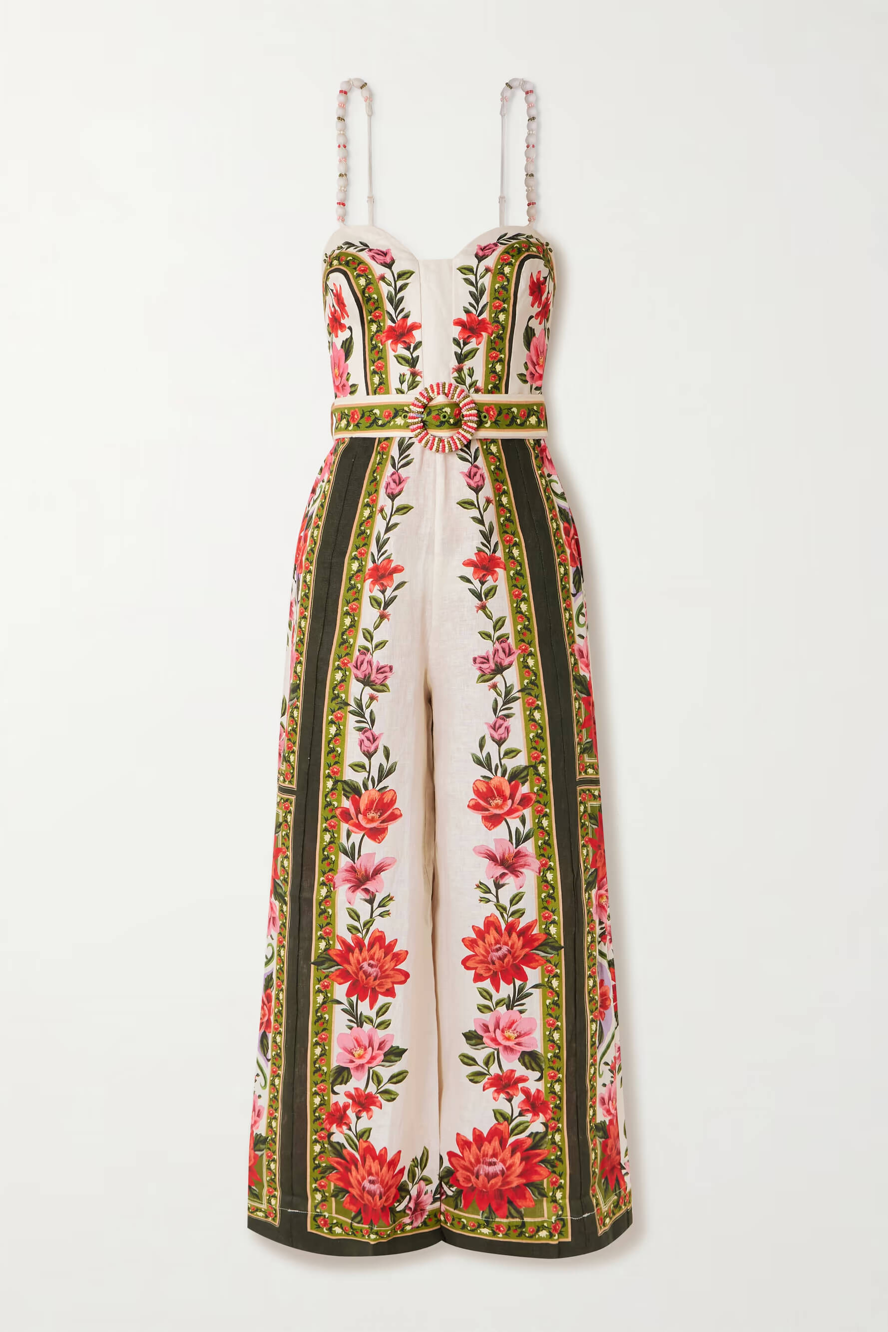 Retro Lace-up Print Linen Jumpsuit