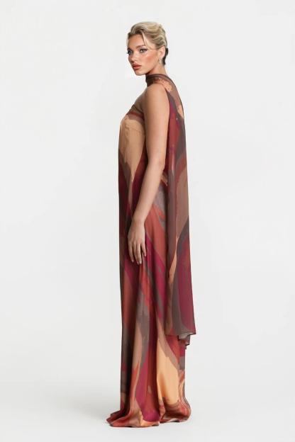 Elegant Strapless Shawl-Style Flowing Maxi Dress