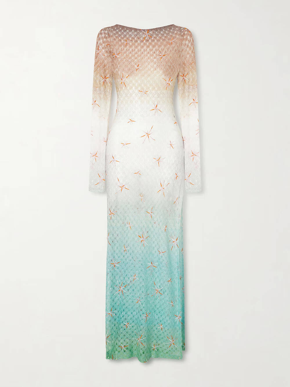 Sexy Backless Gradient Embroidered Metal Hook Crochet Maxi Dress