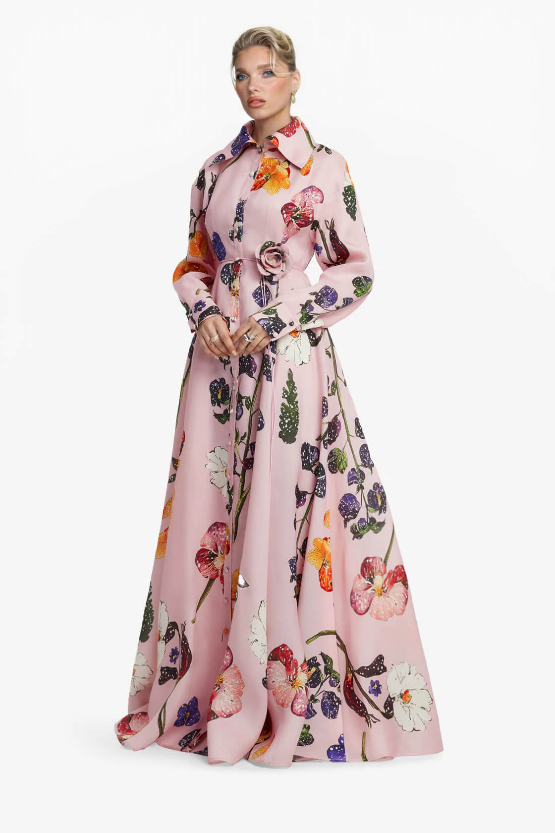 Exquisite Fashion Floral Print Button-Front A-Line Maxi Dress