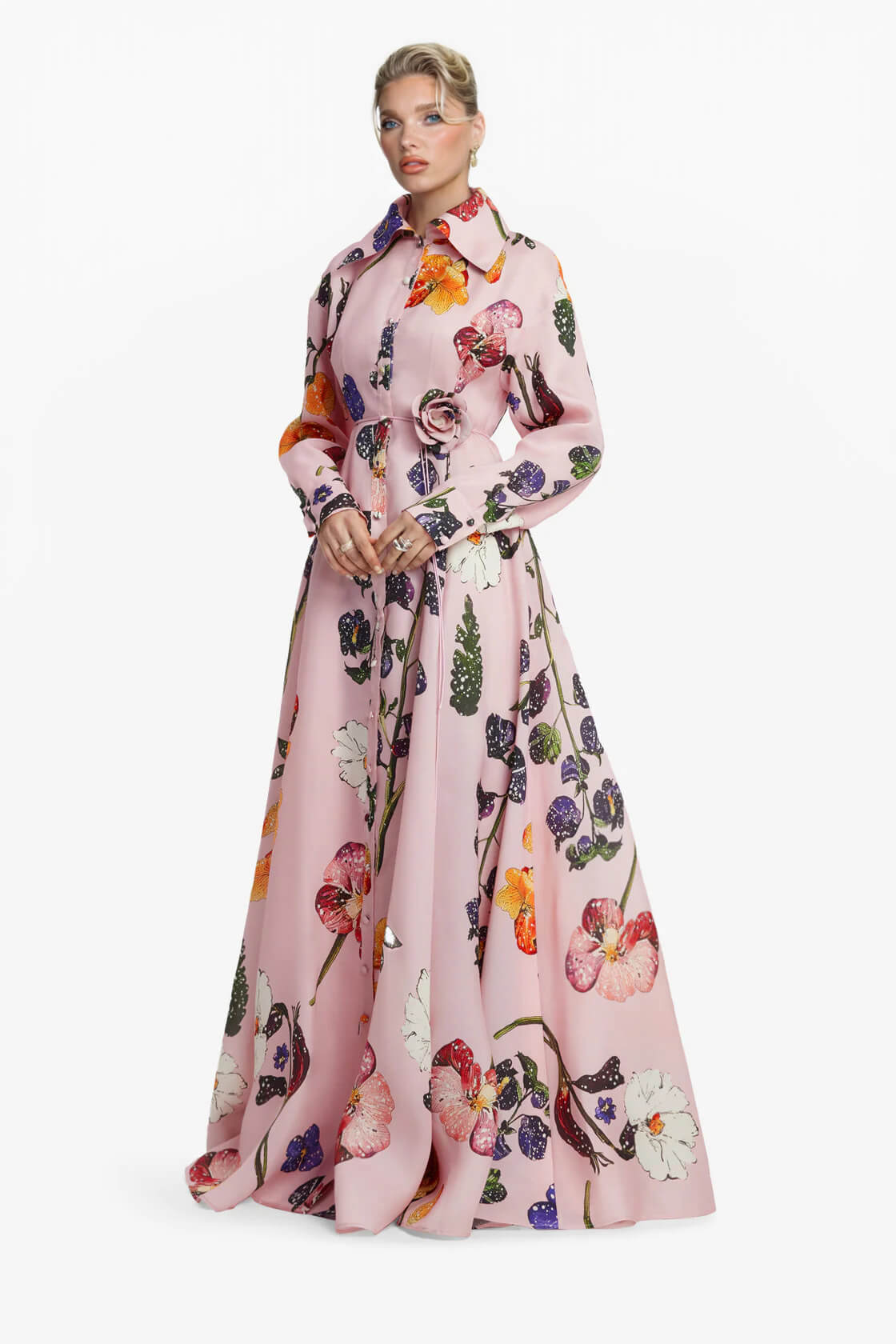 Exquisite Fashion Floral Print Button-Front A-Line Maxi Dress