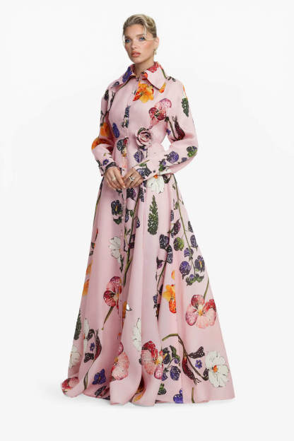 Exquisite Fashion Floral Print Button-Front A-Line Maxi Dress