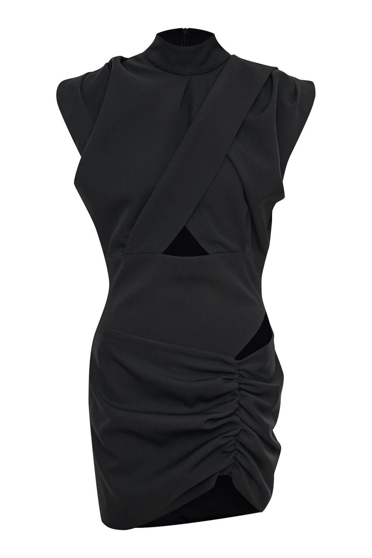 Chic Pleate Cut-Out Black Mini Dress