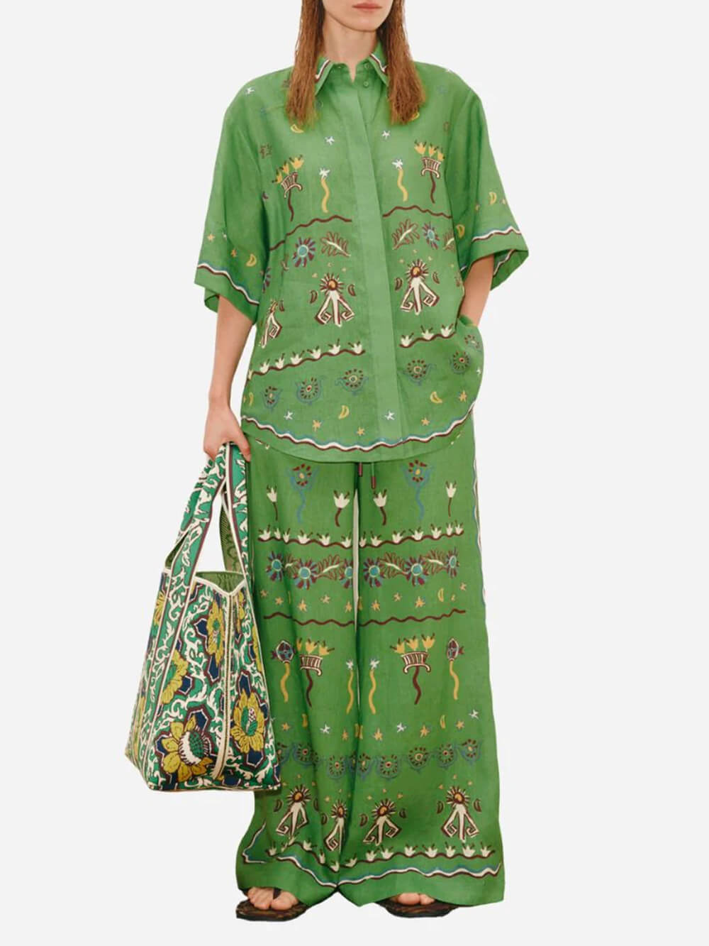 Unique Casual Sun Dancer Print Loose Button-Down Shirt