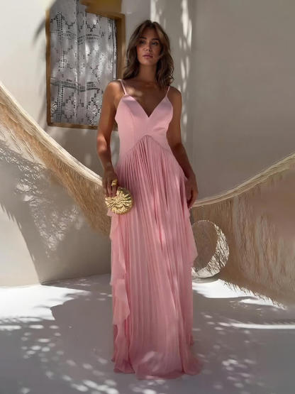 Delicate Pink Layered Patchwork Ruched Party Maxi Dress