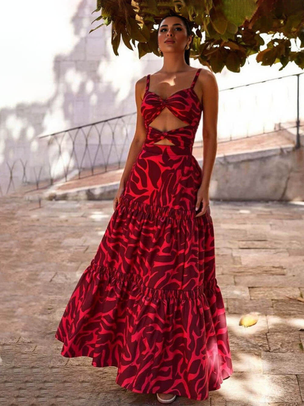 Cutout Printed One-Piece Swimsuit