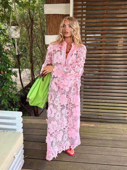 Bohemian Openwork Lace Crochet Maxi Dress