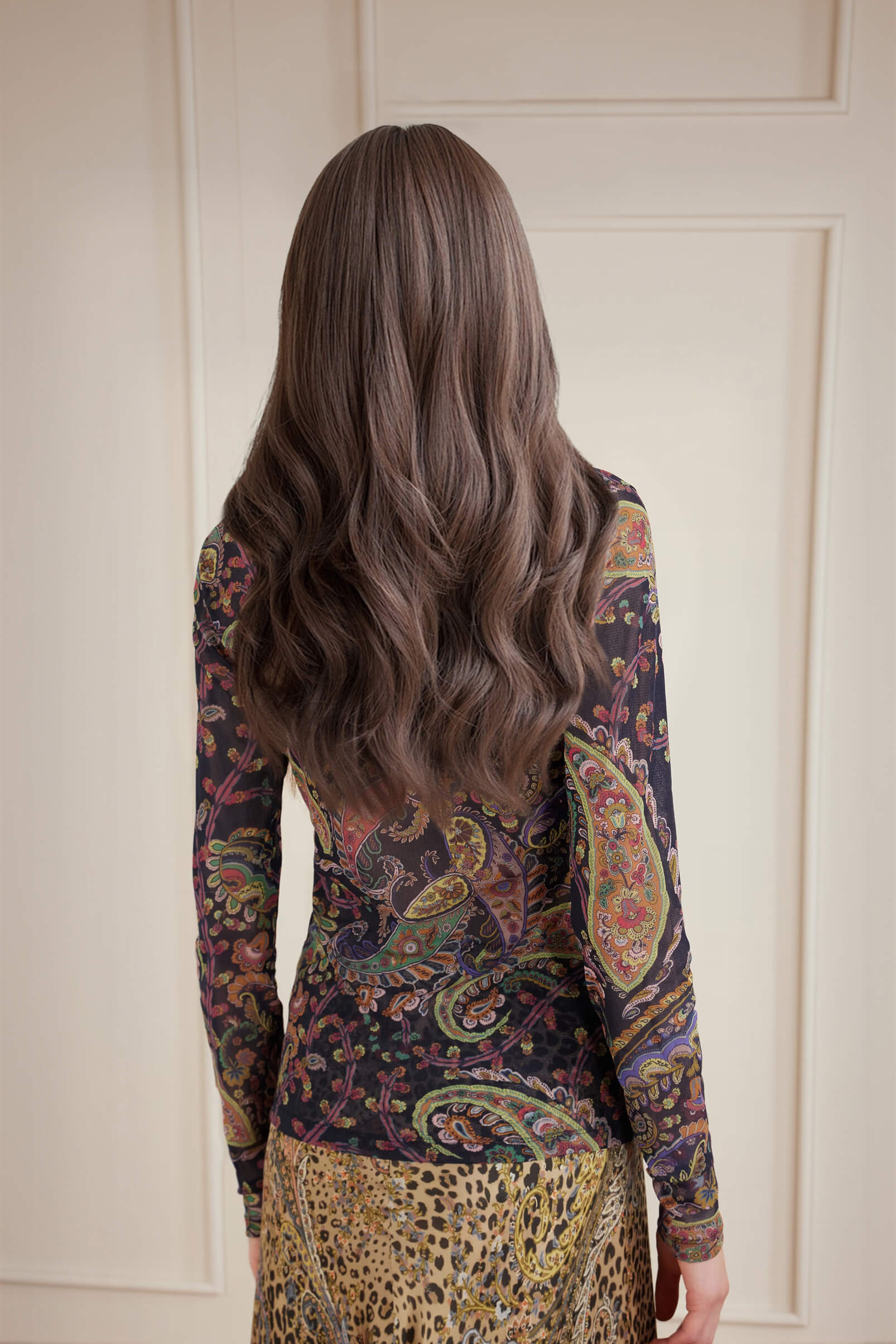 Exquisite Paisley Print Mesh Top