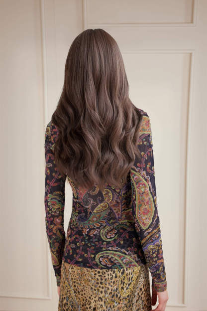 Exquisite Paisley Print Mesh Top