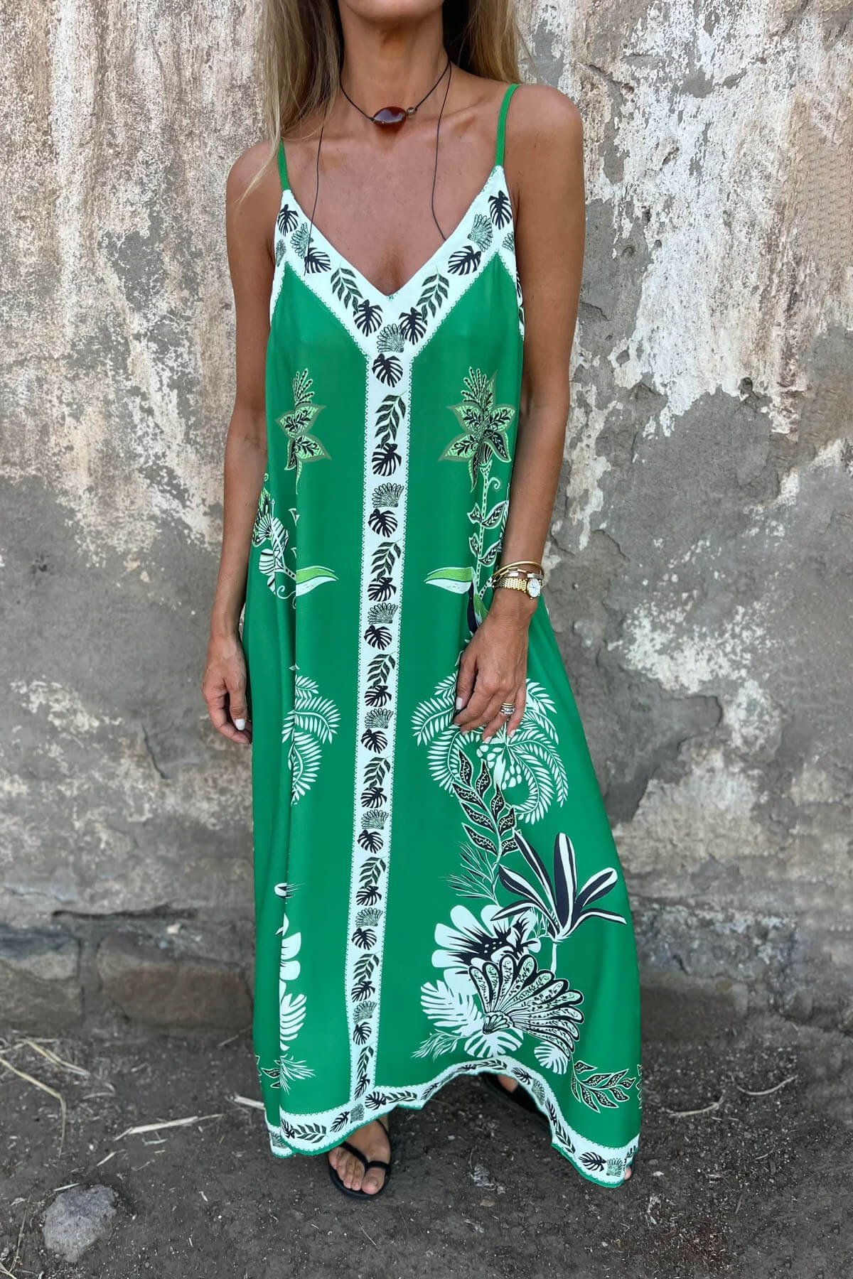 Unique Floral Print V-neck Casual Maxi Dress