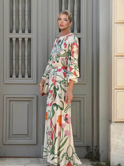 Bohemian Floral Print Loose Maxi Dress