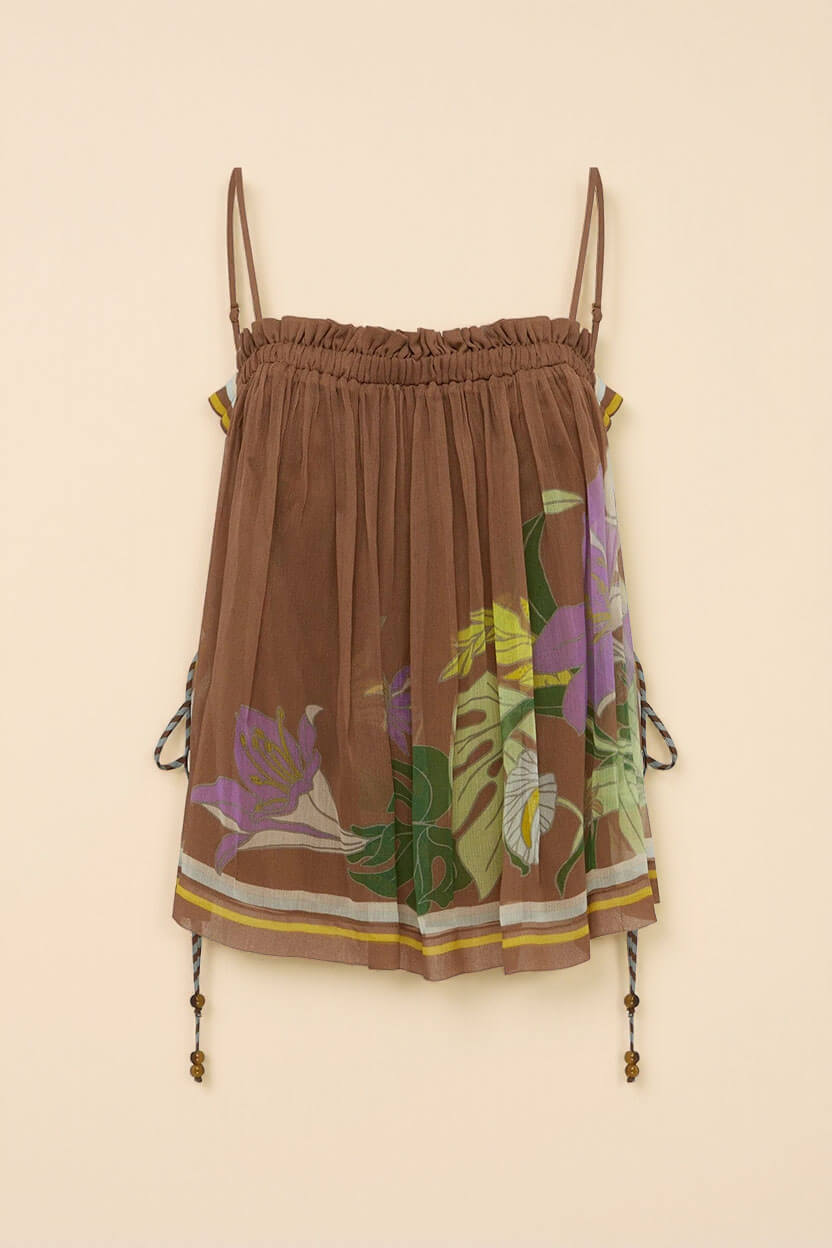 Exquisite Ruffled Adjustable Strap Camisole with Drawstring Slit Wide-Leg Pants Set