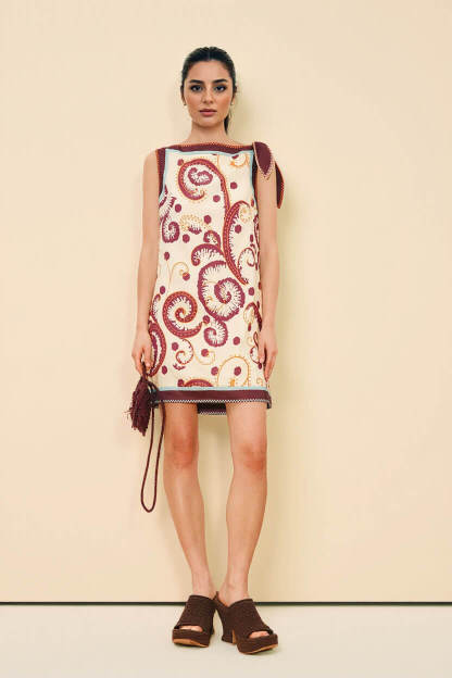 Classic Palelis Print Straight Neck Tie-Waist Mini Dress