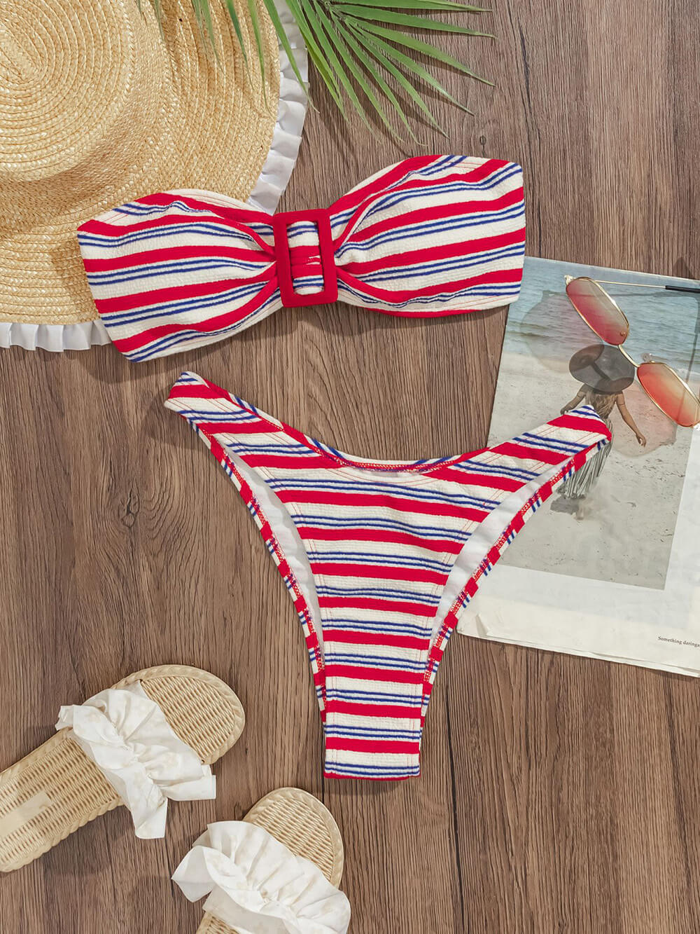 Sexy Bandeau Striped Color-Block Two-Piece Bikini Set