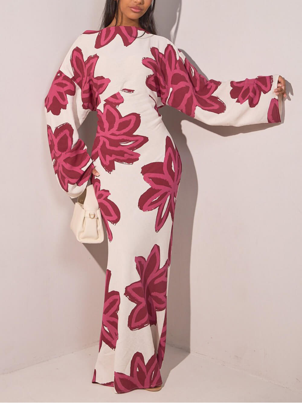 Elegant Floral Print Waist-Defined Maxi Dress