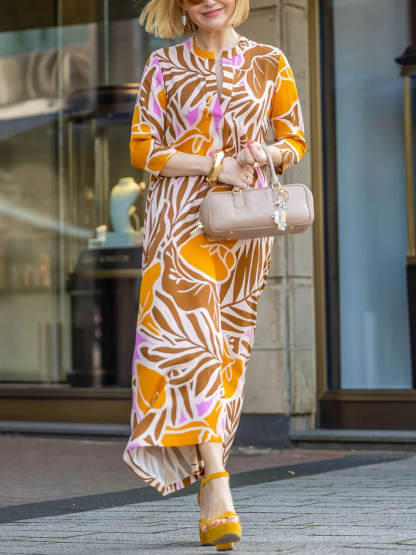 Casual Effortless V-Neck Printed Vacation Maxi Dress