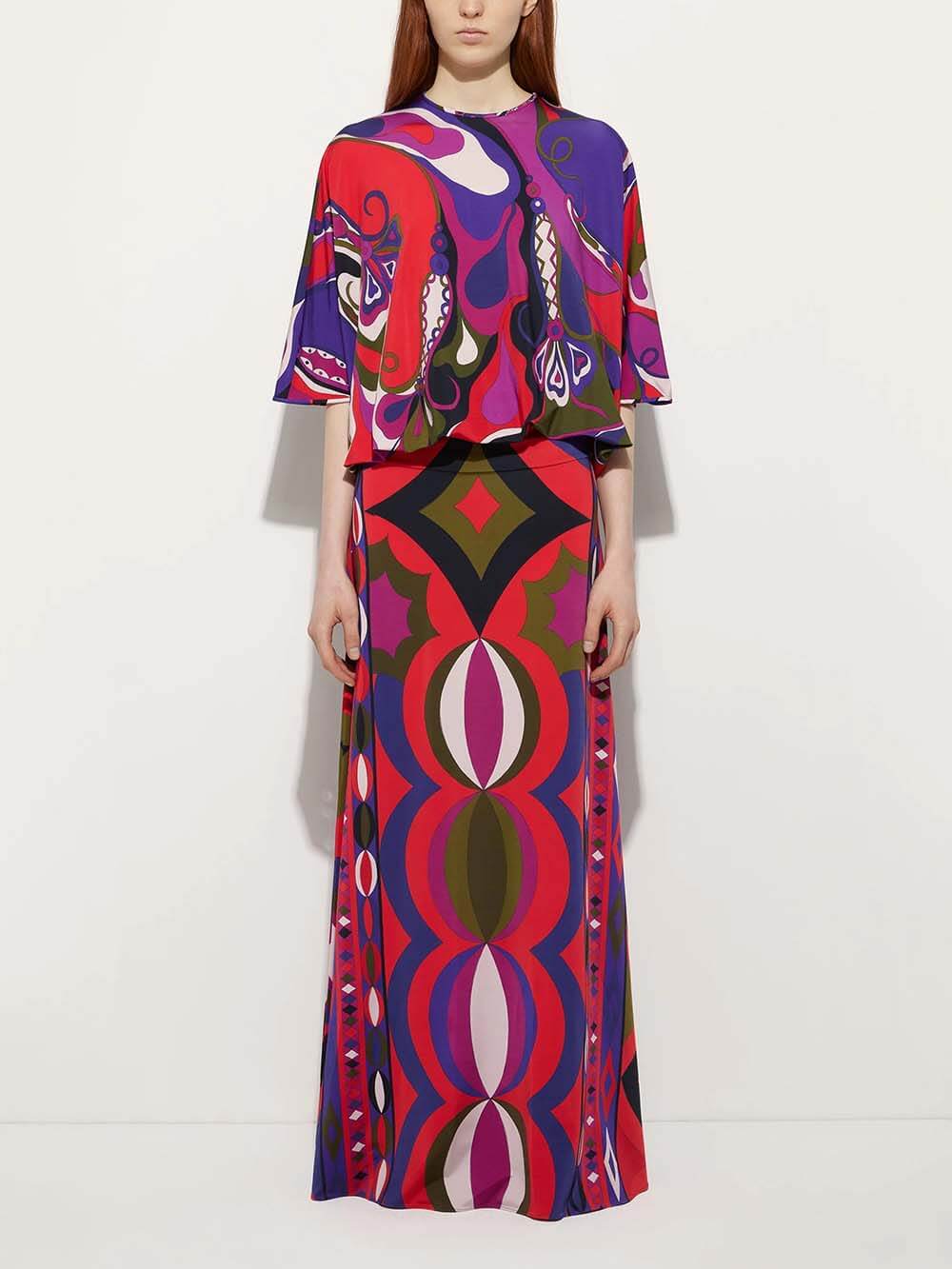 Unique Satin Rainbow Print Round-Neck Tie-Down Loose Blouse