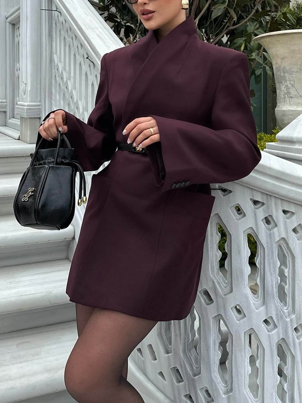 Classic Solid Color Lapel Long Sleeve Casual Pocket Long Blazer