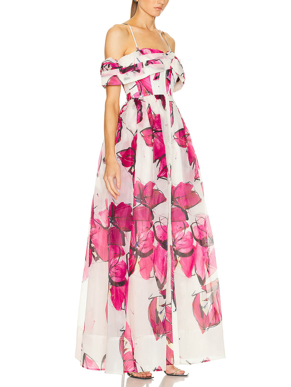Delicate Playful Floral Print Cinched Waist Maxi Dress