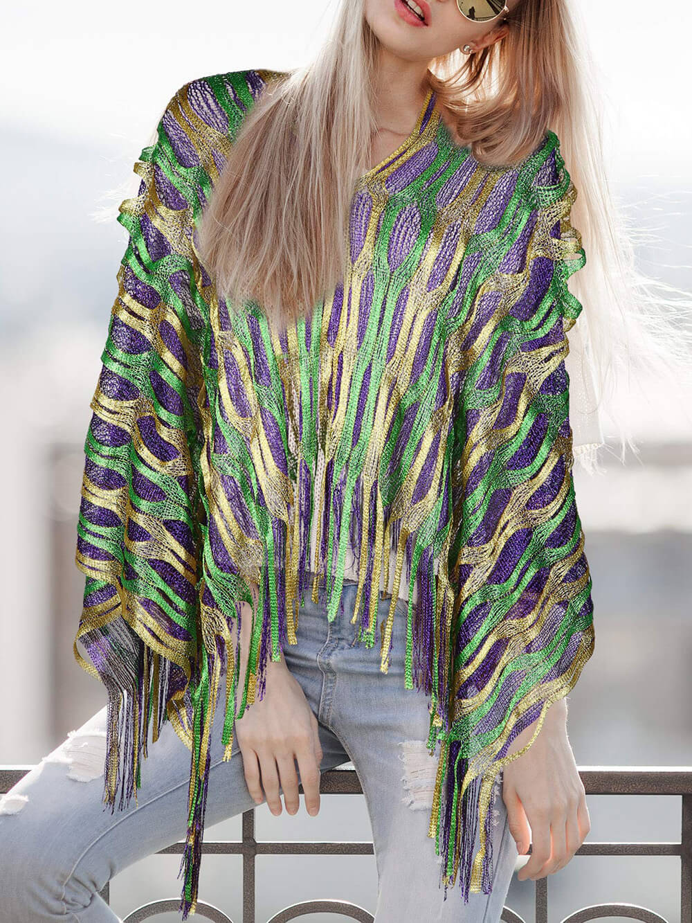 Casual Tassel Patchwork Hollow-Out Shawl Mini Dress