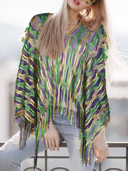 Casual Tassel Patchwork Hollow-Out Shawl Mini Dress