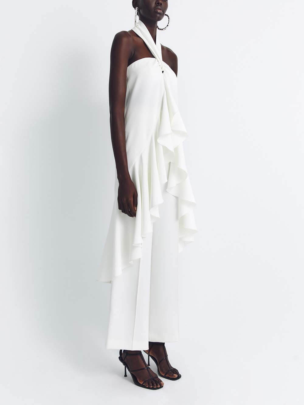 Casual Ruched Halterneck Backless Ruffle Top