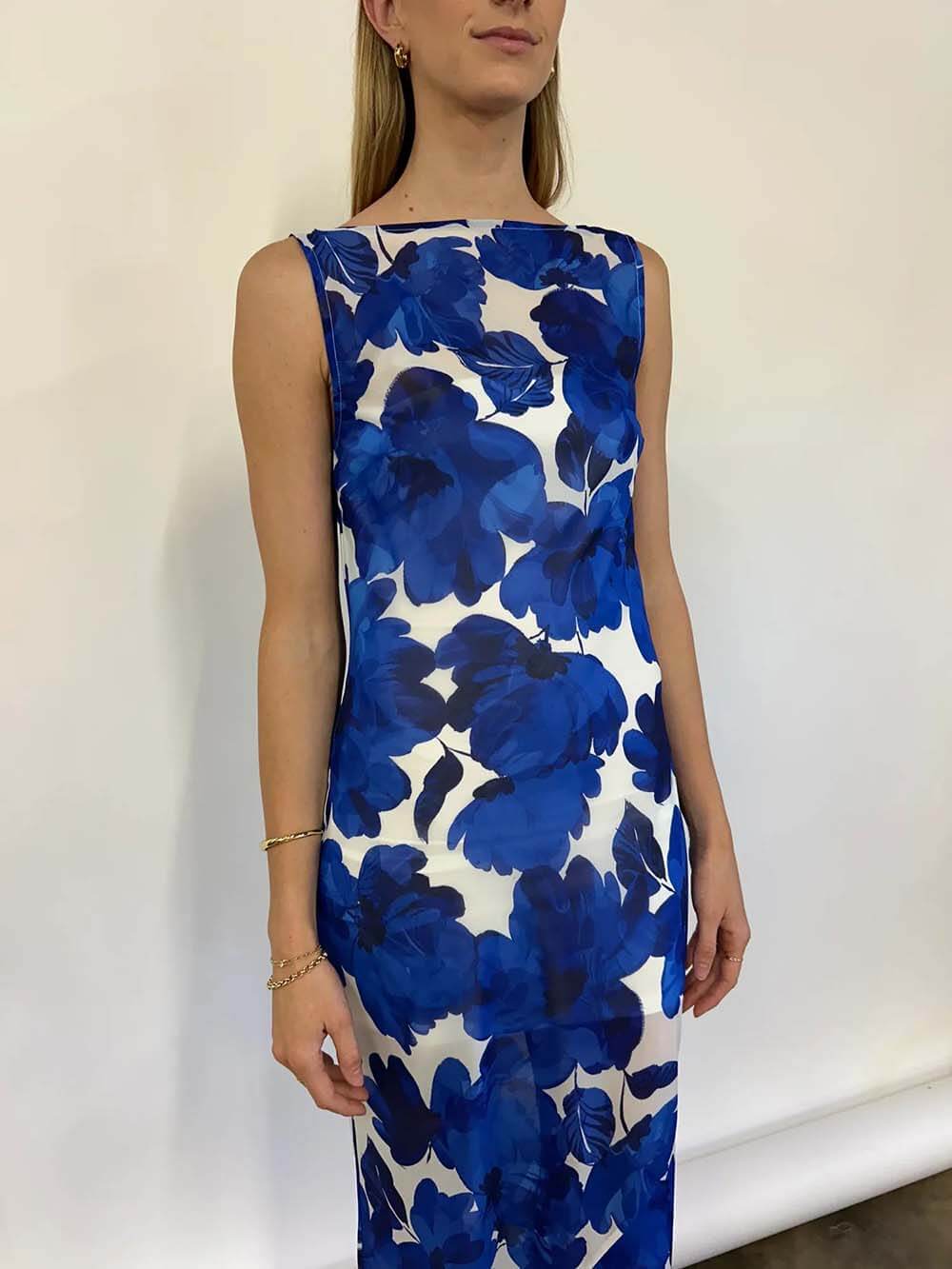 Elegant Floral Print Tie-Back Draped Open-Back Maxi Dress