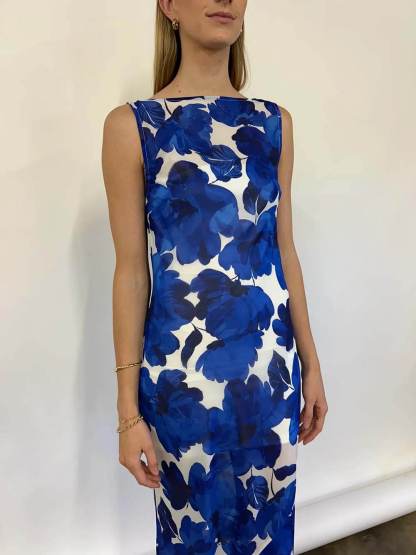 Elegant Floral Print Tie-Back Draped Open-Back Maxi Dress