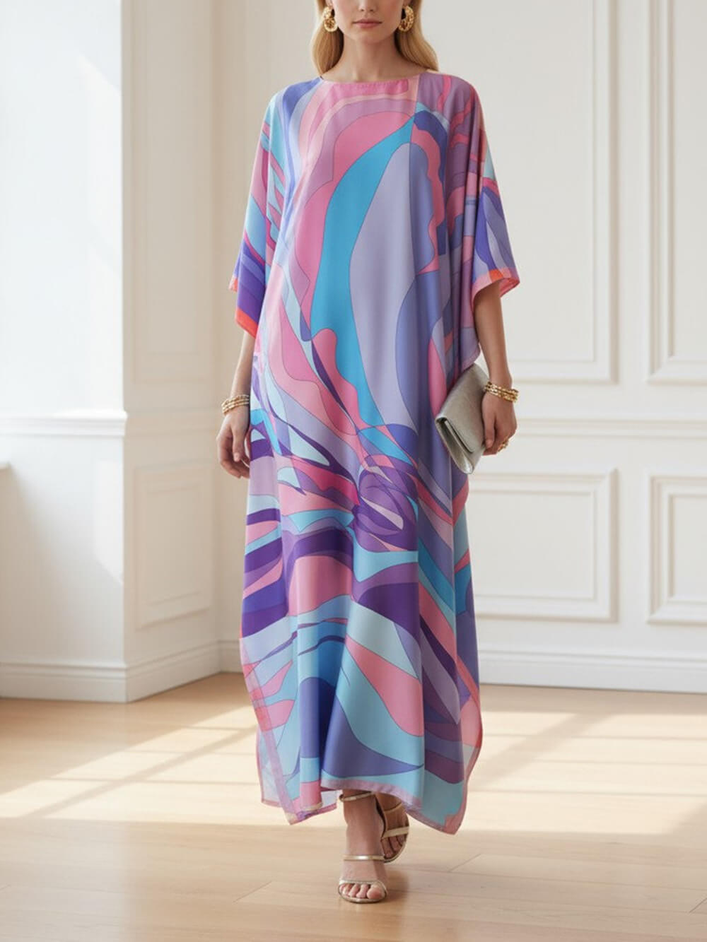 Classic Print Kaftan Kimono Maxi Dress