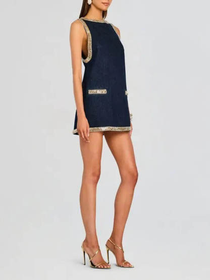Fashion Sequin Embellished Denim Mini Dress