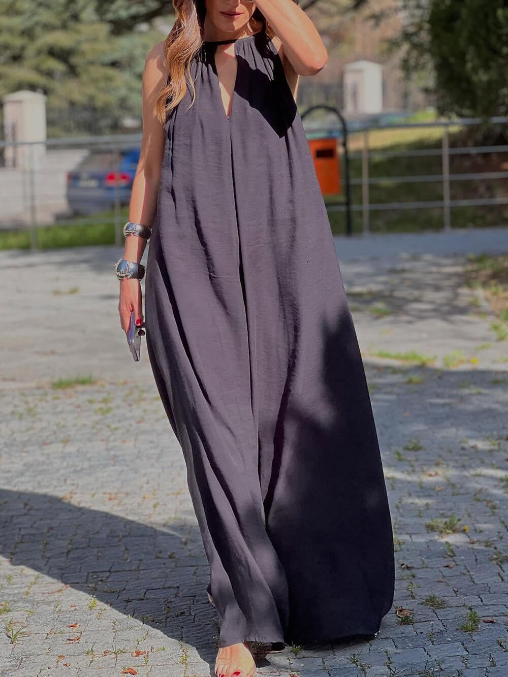 Elegant Off-Shoulder V-Neck A-Line Maxi Dress
