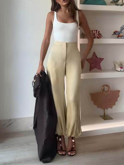 Retro Casual Satin High-Waisted Pocket Balloon Pants