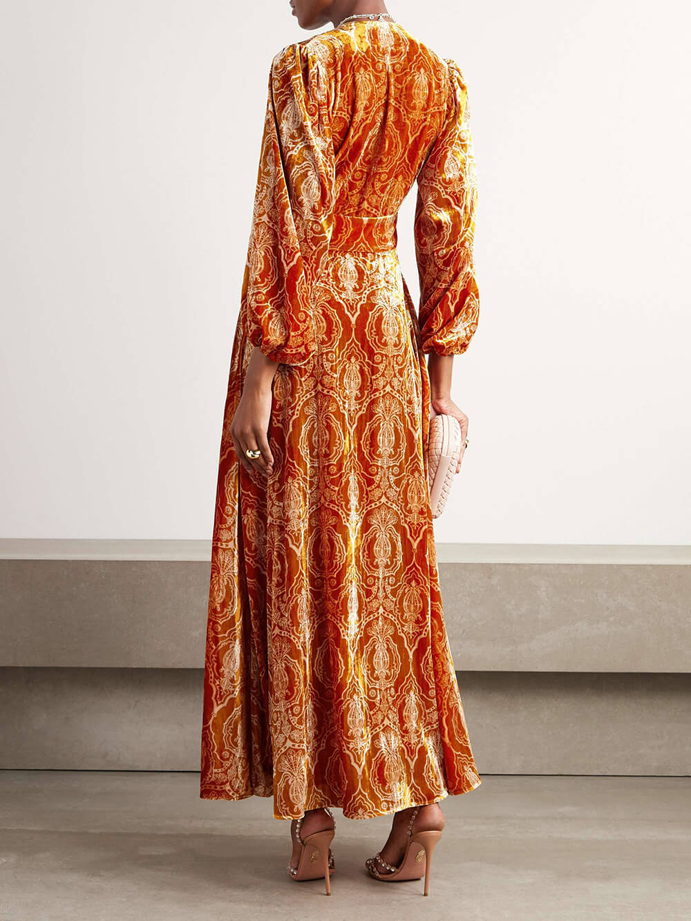Retro Floral Puff Sleeve Maxi Dress