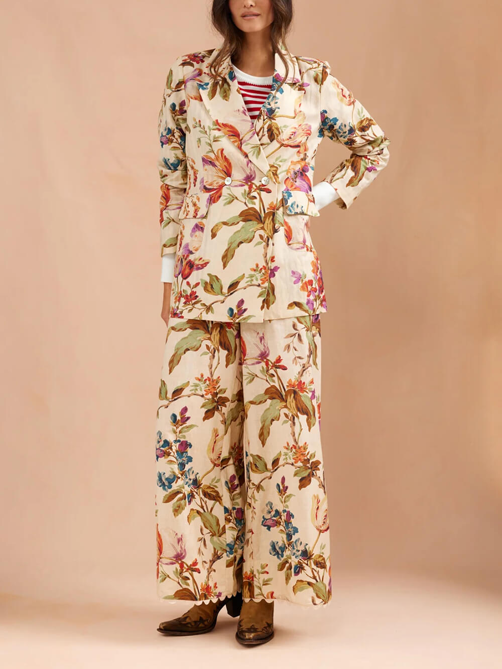 Exquisite Retro Floral Print Lapel Blazer