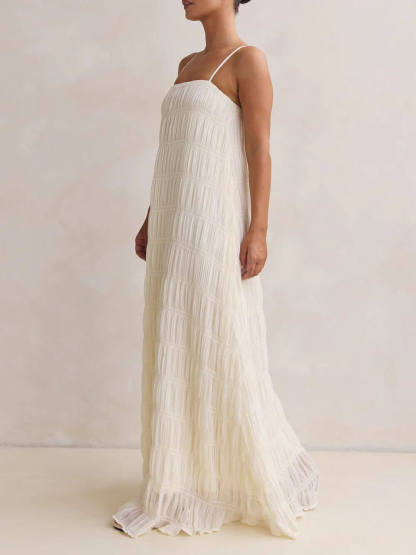 Exquisite Pleated Off-Shoulder A-Line Maxi Dress