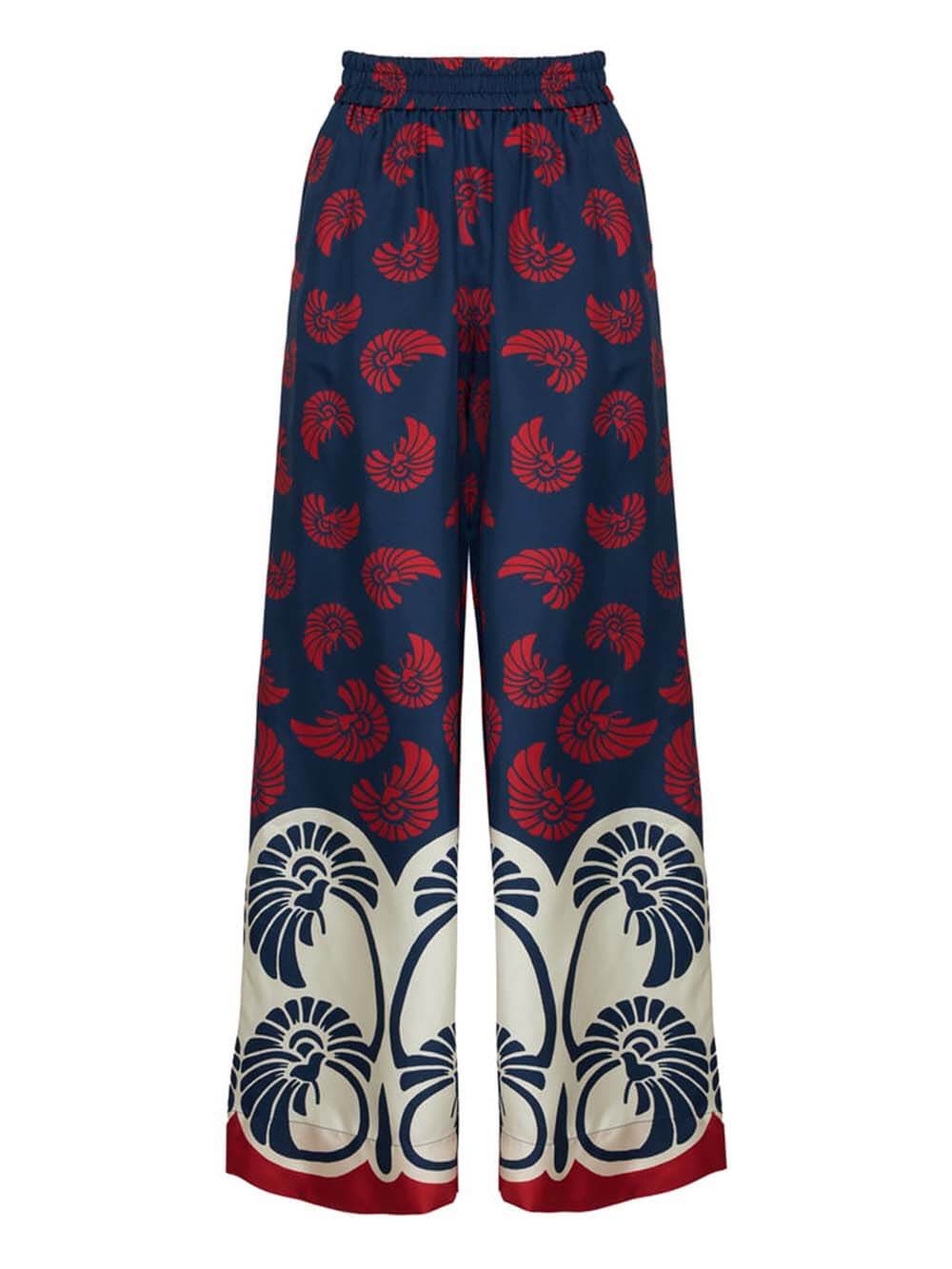 Unique Printed Patchwork Elastic Waist Wide-Leg Pants